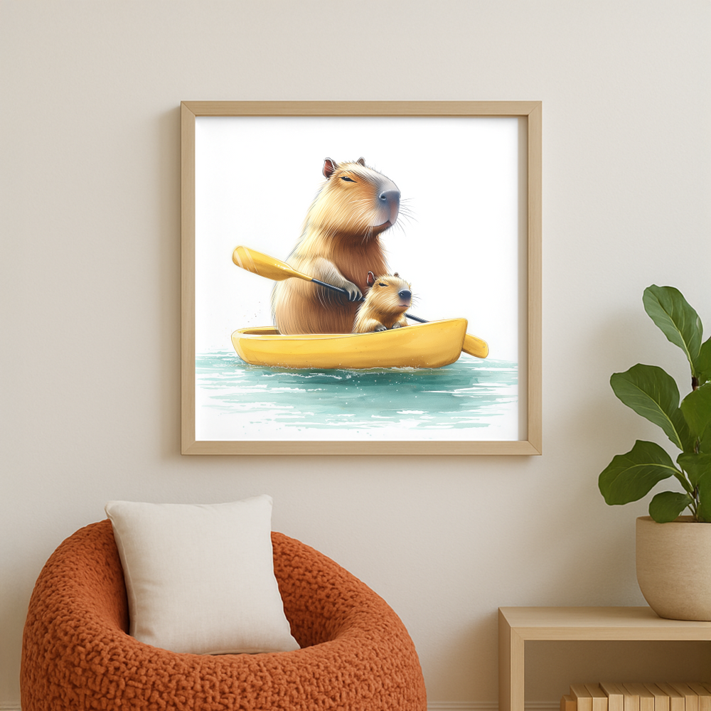 Capybara kayaking downloadable print