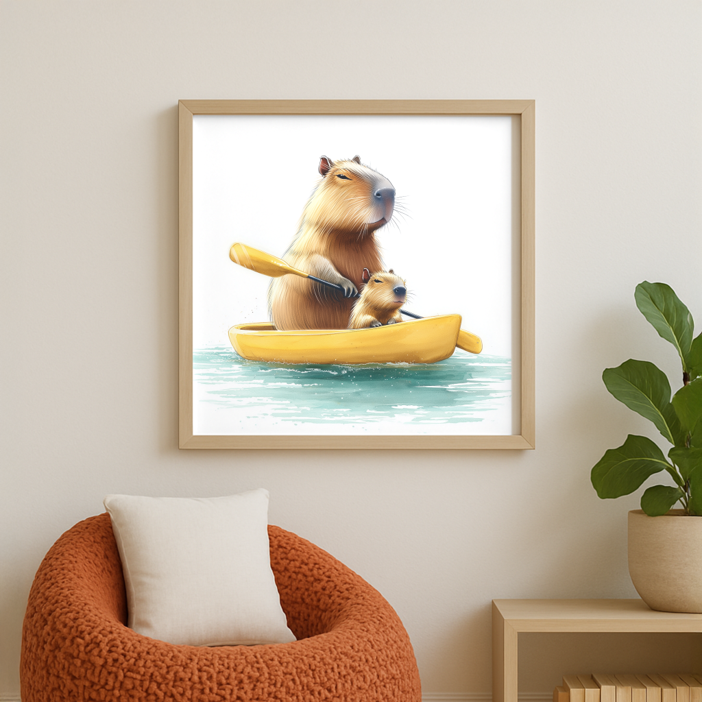 Capybara kayaking downloadable print