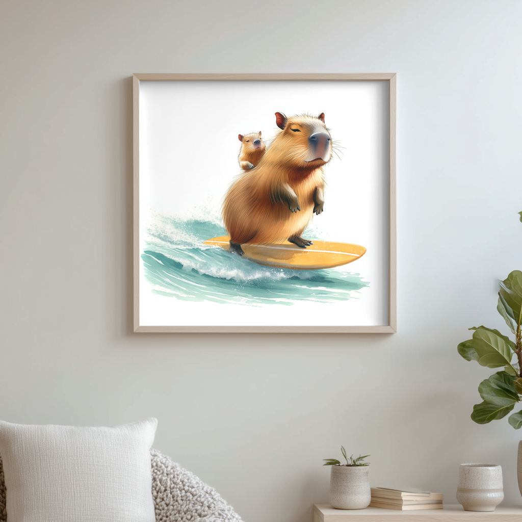 Capybara surfing downloadable print